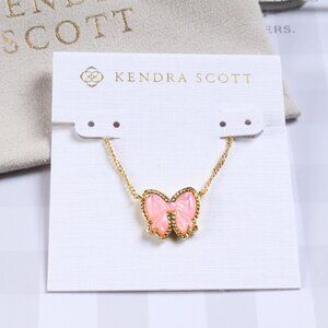 New Kendra Scott Blush Mother-of-Pearl Haley Bow Necklace Gold